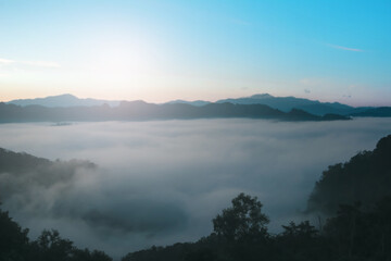 Fototapeta premium Natural background blurring warm colors and bright sun light. Sky sunny color orange light patterns plain abstract flare evening clouds blur.