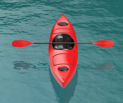 Red plastic kayak on water