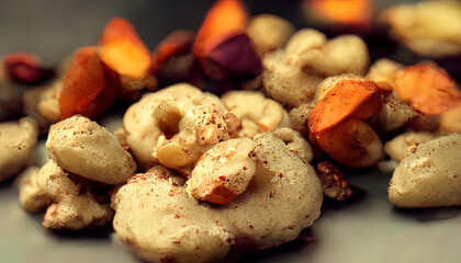 Close up of cashew nuts roast spice food