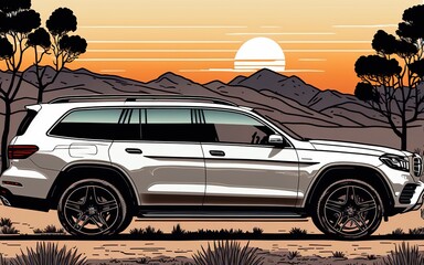 suv, perfect for families and outdoor enthusiasts made with generative ai, vector style, flat, illustration, cartoon, line, full size  - obrazy, fototapety, plakaty
