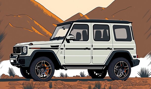 suv, outdoor enthusiasts made with generative ai, vector style, flat, illustration, cartoon, line, 4x4, full size