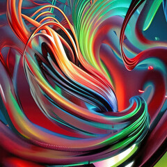 Generative AI illustration of colorful abstract wallpaper background with swirly paint splatter pattern in fluid motion.
