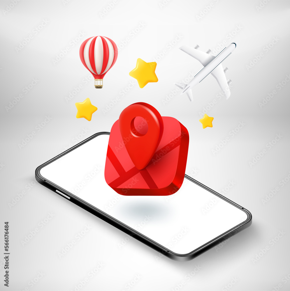 Poster Using navigation application on modern mobile phone. 3d vector illustration