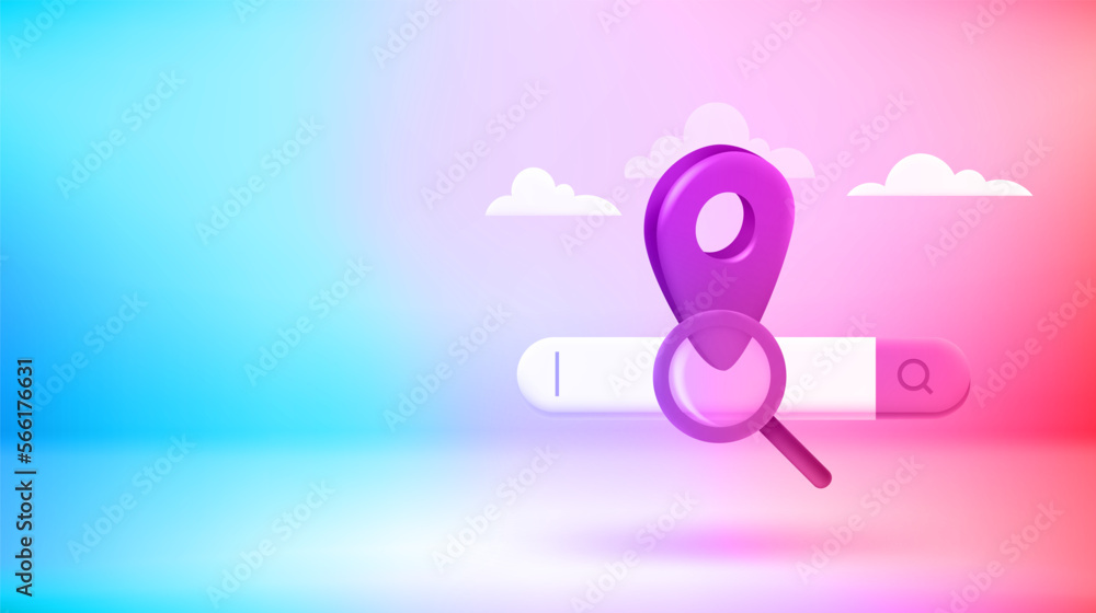 Fototapete Searching the way in internet with searching tab. Vector 3d banner with copy space
