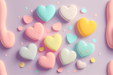 Fototapeta premium Holiday Greeting Card for Valentine Day with pastel background. Love valentine concept 3d render. Generative AI