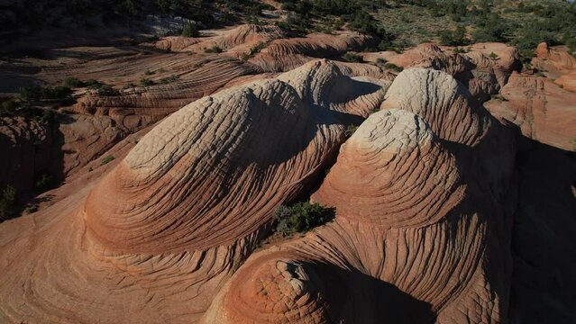 Aerial View of Amazing Rock Formations on Yant Flat Candy Cliffs Hiking Trail in Utah USA. Drone Shot
