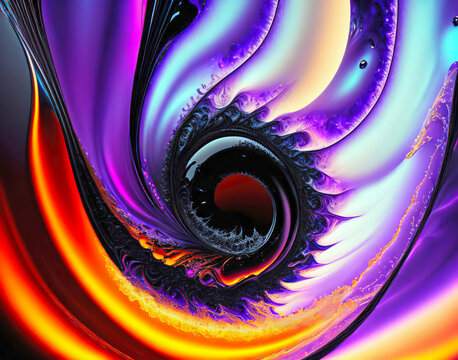 Generative AI Illustration Of Colorful Abstract Futuristic Wallpaper Background With Swirly Spiral Paint Pattern With Sharp Barbs In Fluid Motion.