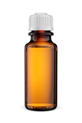 Blank medicine amber glass dropper bottle isolated on white. 3D rendering.