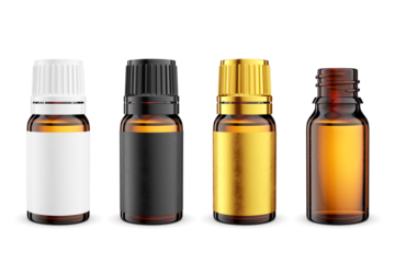 Blank medicine amber glass dropper bottles isolated on white. 3D rendering.