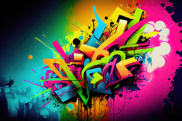 Wild colorful graffiti style spray paint texture background (Generative AI)