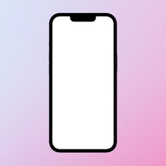 Smartphone with white glowing blank screen with neon lighting, mockup close-up view, copy space, color background