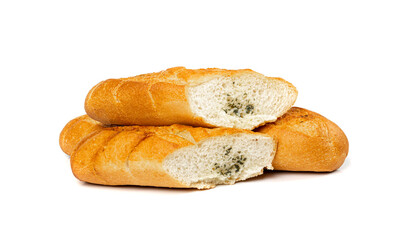 Baguette with Garlic Butter and Aromatic Herbs Isolated, Garlic Bread, Top View Food Photography