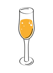  Glass of champagne sign isolated on white background. Vector illustration, cartoon style.	