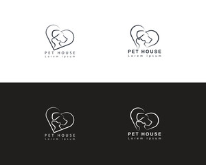 Dog and cat house home logo design template, pet love logo design suitable for pet shop, store, cafe, business, hotel, veterinary clinic, Domestic animal vector illustration logotype, sign or symbol