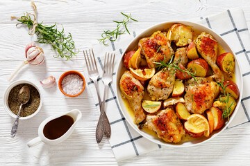 Lemon Garlic Chicken with roast potatoes, top view