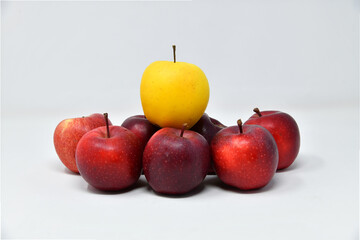 Red and yellow apples isolated on white background,