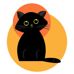 Black cat cartoon illustration. Cute kitten