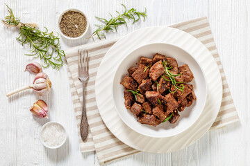 seared juicy new york strip steak bites