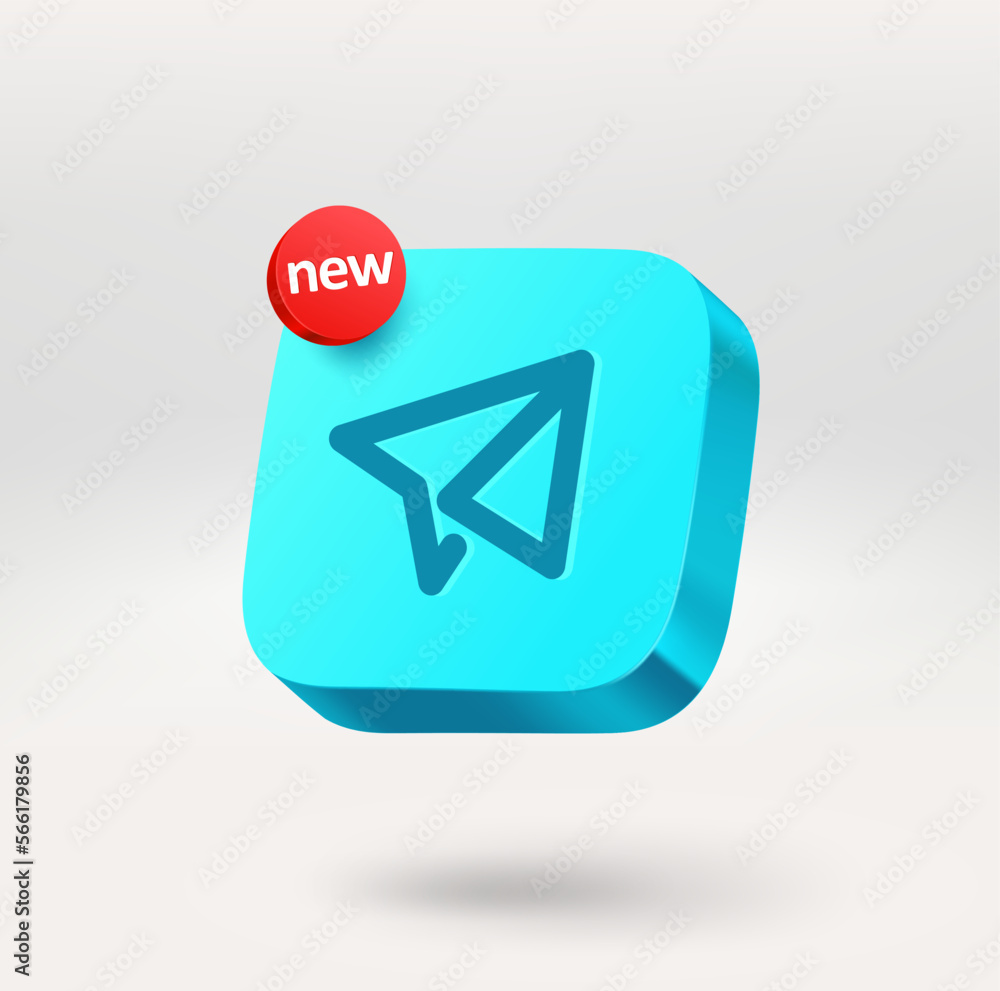 Aufkleber Airplane icon with NEW label. Mobile application icon. 3d vector icon isolated on white background