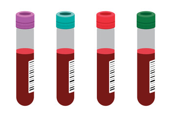 Blood test tubes. Blood collection tubes. Donor concept. Blood analisys. Vector illustration