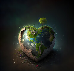 Fototapeta premium Earth globe in heart shape, love and care for Earth day. . Generative AI