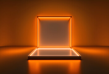 Neon orange product display showcase, futuristic mockup stage, glowing square background, 3d illustration