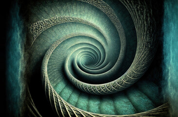 Surreal spiral stairs in vintage mood, abstract generative AI