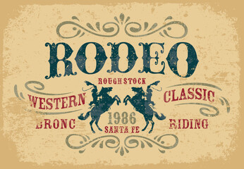 Horseback riding classic western cowboy rodeo vintage vector artwork for t shirt grunge effect in separate layers - obrazy, fototapety, plakaty