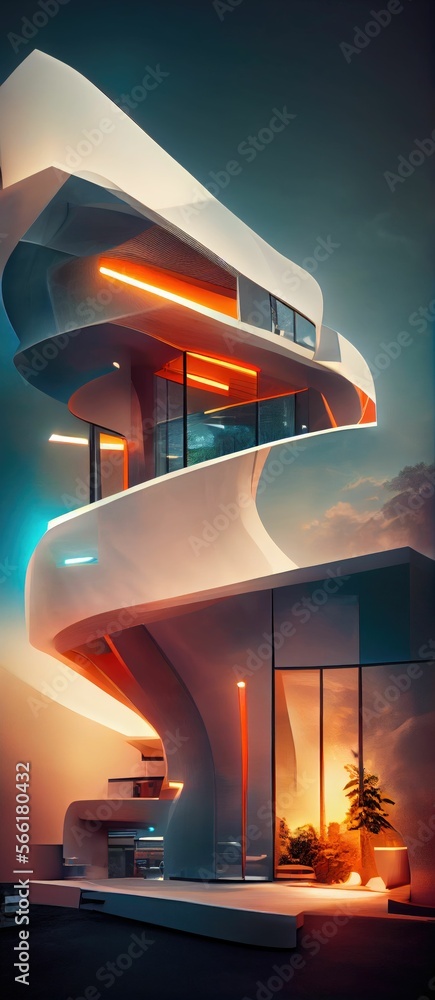 Poster cyberpunk neo building, futuristic architecture in the world of tomorrow ,made with generative ai