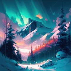 Colorful mountain landscape, background illustration ,made with Generative AI
