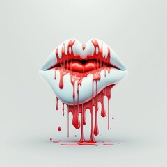 Red paint dripping from woman's lips ,made with Generative AI