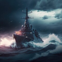 War ships frigate, campaign on the sea, military force ,made with Generative AI