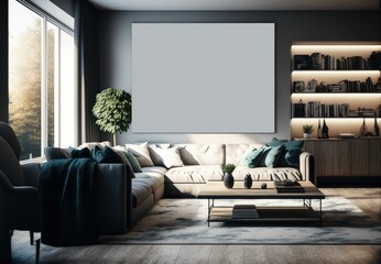 A large salon living room with a sofa. Featuring two armchairs, a sofa, mockup of a contemporary interior ,made with Generative AI