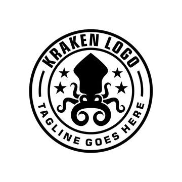 Vintage Black squid logo vector, Octopus logo template