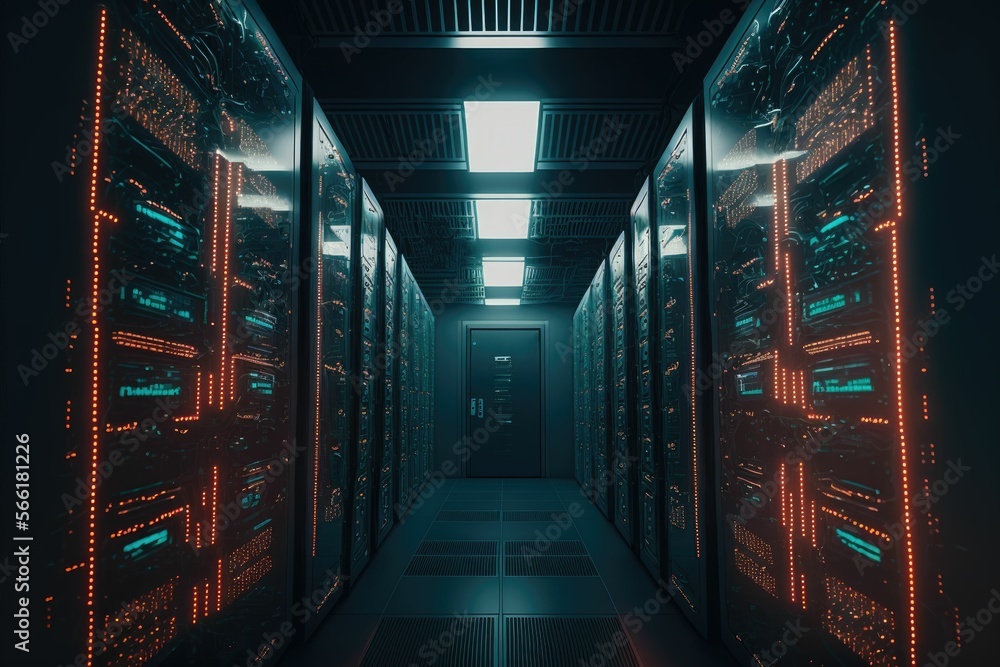 Aufkleber data center with server room. platform for hosting contemporary internet contents. rack housing serv