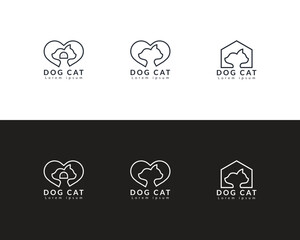 Dog and cat home logo design template, pet love logo design suitable for pet shop, store, cafe, business, hotel, veterinary clinic, Domestic animal vector illustration logotype, sign,symbol vector