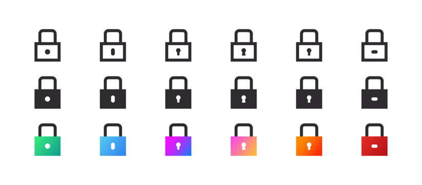 Lock icons. Security symbol. A set of square locks with different wells. Vector images