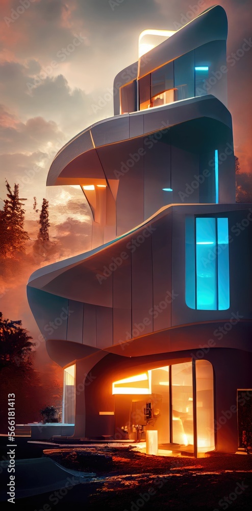 Poster cyberpunk neo building, futuristic architecture in the world of tomorrow ,made with generative ai