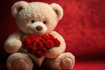 Fototapeta premium Teddy bear with roses for Valentine's Day ,made with Generative AI