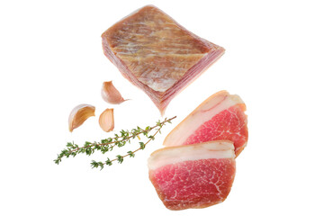 Top view of salted pork belly joint meat