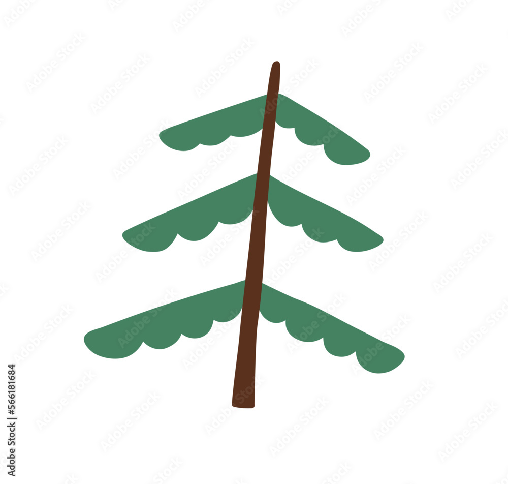 Aufkleber fir tree with conifer branches and trunk. simple evergreen plant. coniferous forest firtree in primi