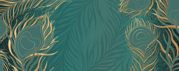 Horizontal banner with peacock feathers. Luxury and beautiful decoration design for text background. Modern transparency wallpaper.