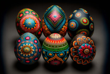 Jajka ozdobione na Święta Wielkanocne, pisanki, kolorowe jajka, ilustracja, generative ai