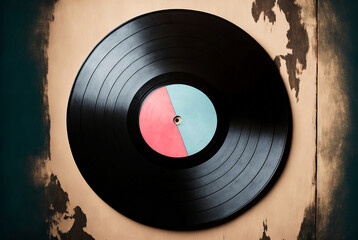 Obraz premium vinil record on wooden dark background flat lay