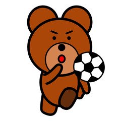 クマ　サッカー　蹴る　イラスト
