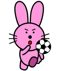 ウサギ　サッカー　蹴る　イラスト