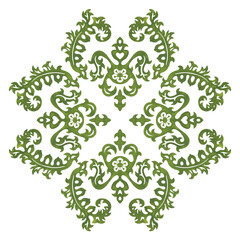 Vintage design with green floral ornament in Art Nouveau style. Watercolor hand drawn painting illustration on white background.