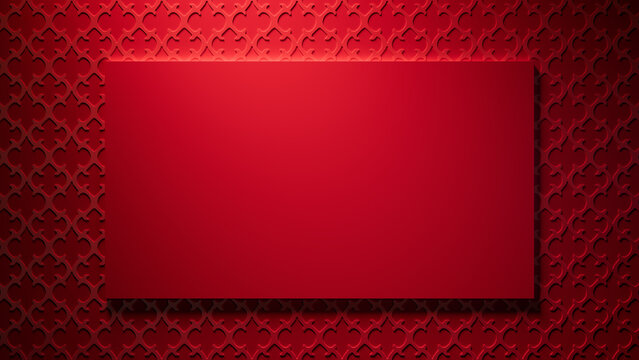 Lunar New Year Design Background, with Rectangle Frame on 3D Pattern. Red Eastern Template with copy-space.