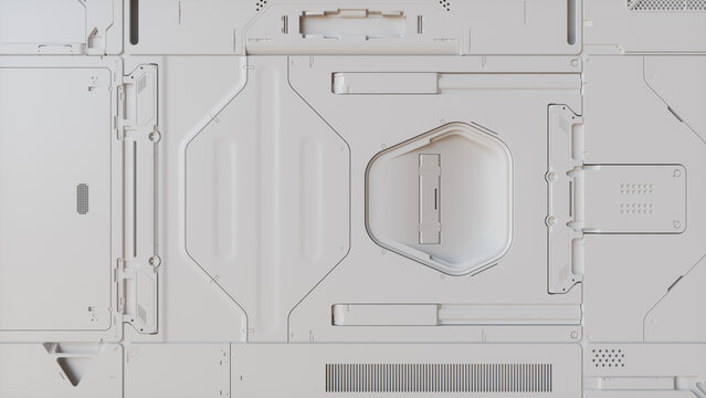 Technology Wallpaper with Innovative, White Science Fiction Hardware. 3D Render.