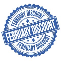 Obraz premium FEBRUARY DISCOUNT text on blue round stamp sign